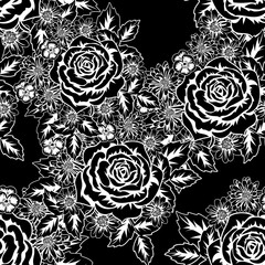 seamless monochrome pattern of flowers for greeting cards, background, price tags