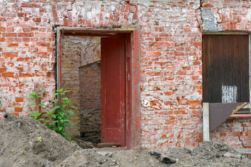 Old brick house prepared for reconstruction