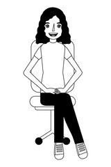 young woman in office chair avatar character vector illustration design