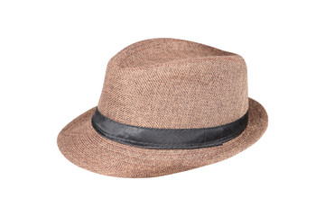 Woven fedora hat isolated on a white background.