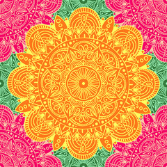 Seamless ethnic pattern with floral motives. Mandala stylized print template for fabric and paper. Boho chic design. Summer fashion.