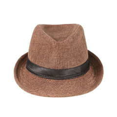 Woven brown hat isolated on a white background.