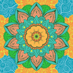 Seamless ethnic pattern with floral motives. Mandala stylized print template for fabric and paper. Boho chic design. Summer fashion.