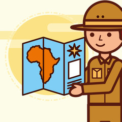 Obraz na płótnie Canvas safari boy explorer wearing hat and map african vector illustration