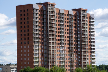 A group of high rise colorful residential apartments.