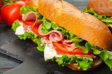 sandwich on a wooden table