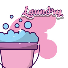 laundry cleaning bucket soap bubbles foam vector illustration