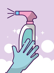 laundry cleaning spray bottle and rubber glove vector illustration