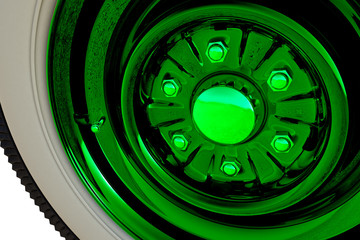 Green retro wheel. 3D render