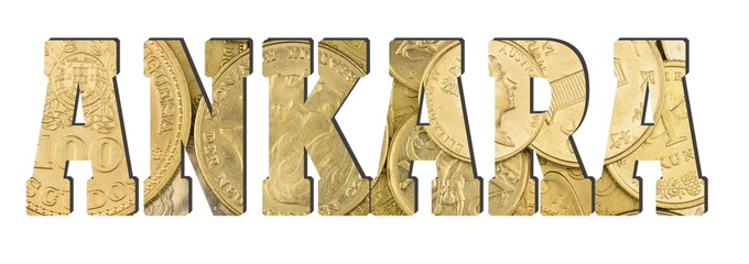 Ankara. Shiny golden coins textures for designers. White isolate