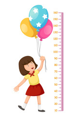 Meter wall girl flying with balloons.vector illustration