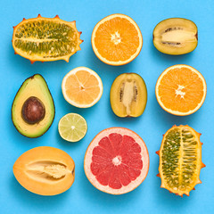 Naklejka na ściany i meble Tropical Fruits Vegan Set. Organic Food Concept