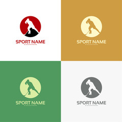 Set of Hockey Player Iconic logo designs, Hockey Silhouette logo template designs