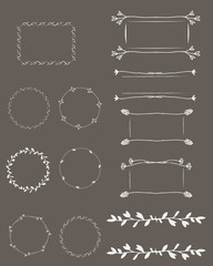 set of vector frames from thin branches of hand drawing