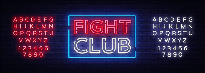 Fight club neon signboard. Bright night advertising, light banner, design neon sign template. Vector illustration. Editing text neon sign