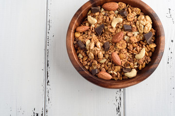 granola close up isolated on white background.