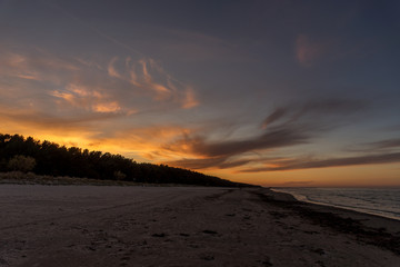 Sunset ovet the Baltic sea beach in Germany