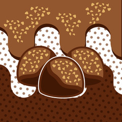 chocolate candies chips melted dots background vector illustration