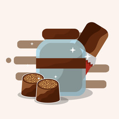 chocolate glass jar bar and candies vector illustration