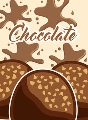 chocolate candies nuts sweet splash card vector illustration