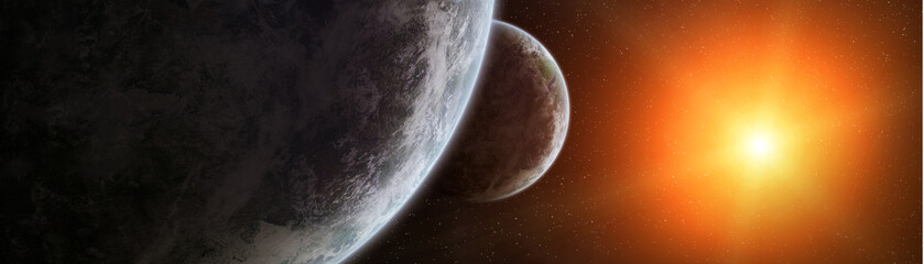 Obraz premium Panoramic view of planets in distant solar system 3D rendering elements of this image furnished by NASA