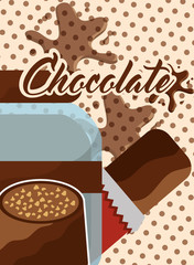 chocolate bar candy and glass jar splash dots vector illustration