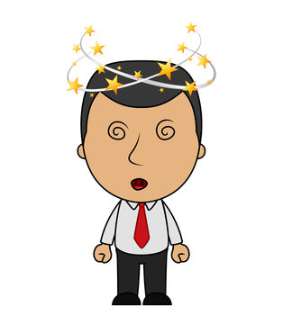 Cartoon Businessman with flying stars spinning around his head