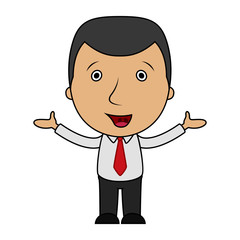 Smiling cartoon businessman opens his arms