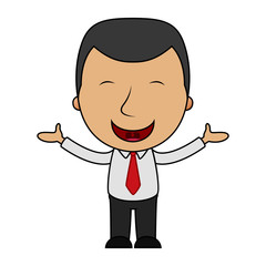 Smiling cartoon businessman opens his arms