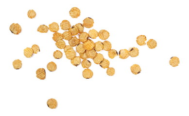 Integral instant soybean flakes isolated on white background, top view