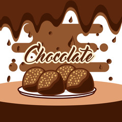 chocolate candy on dish melted drops background vector illustration