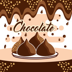chocolate candy chips on dish melted drops background vector illustration