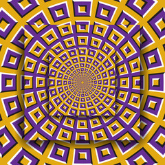 Moving platforms with a circular pattern. Optical illusion background.