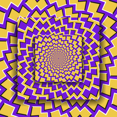 Moving platforms with a circular spiral pattern. Optical illusion background.