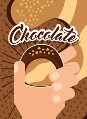hand holding chocolate candy vanilla cream poster vector illustration