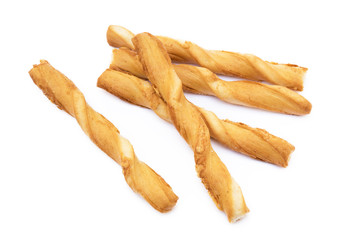 Spiral bread sticks with cheese on a white background