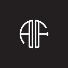 Initial letter AF, minimalist line art monogram circle shape logo, white color on black background