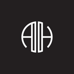 Initial letter AH, minimalist line art monogram circle shape logo, white color on black background