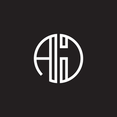 Initial letter AJ, minimalist line art monogram circle shape logo, white color on black background