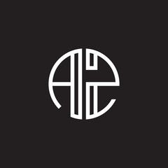 Initial letter AZ, minimalist line art monogram circle shape logo, white color on black background