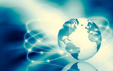 Best Internet Concept of global business. Globe, glowing lines on technological background. Wi-Fi, rays, symbols Internet, 3D illustration