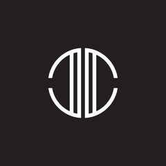 Initial letter CC mirror, minimalist line art monogram circle shape logo, white color on black background