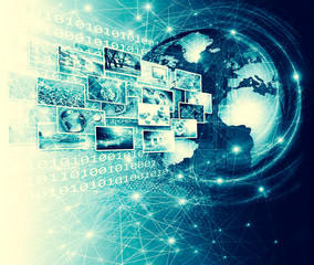 Best Internet Concept of global business. Globe, glowing lines on technological background. Wi-Fi, rays, symbols Internet, 3D illustration