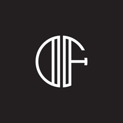 Initial letter DF, OF, minimalist line art monogram circle shape logo, white color on black background