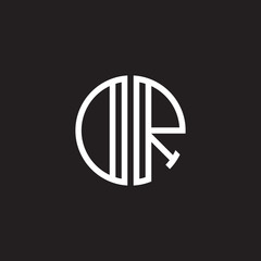Initial letter DR, OR, minimalist line art monogram circle shape logo, white color on black background