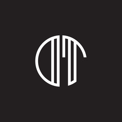 Initial letter DT, OT, minimalist line art monogram circle shape logo, white color on black background