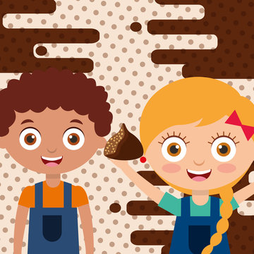 kids with chocolate candy tasty food vector illustration