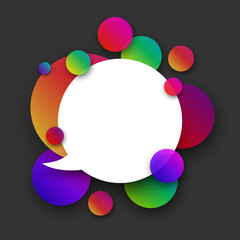 White speech background with colour bubbles on grey.