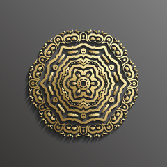 Islamic 3d gold on dark mandala round ornament background architectural muslim texture design . Can be used for brochures invitations,persian motif