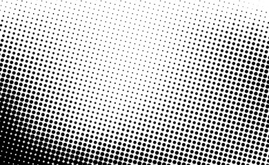 Black and white dotted halftone background.
